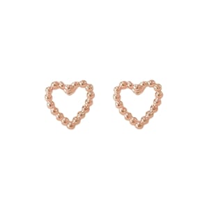 Aretes tipo botón con forma de corazón en oro macizo de 14 quilates (delicados aretes tipo cadena de bolas en forma de corazón) {Individual o par de aretes tipo botón}