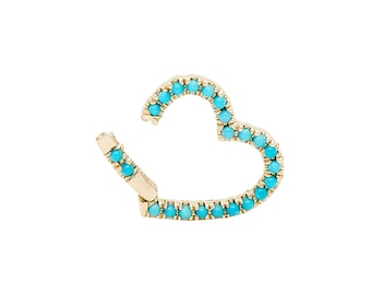 Turquoise Heart Charm Enhancer 14K Solid Gold Connector Lock Pendant (Real Turquoise Gems 14K Solid Gold Durable Chain For Multiple Charms)