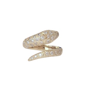 Diamond Snake 14K Solid Gold Ring (Minimalist Modern Unique Open Bypass Durable Solid Finger Wrap Statement Ring) Natural Real Diamond Snake
