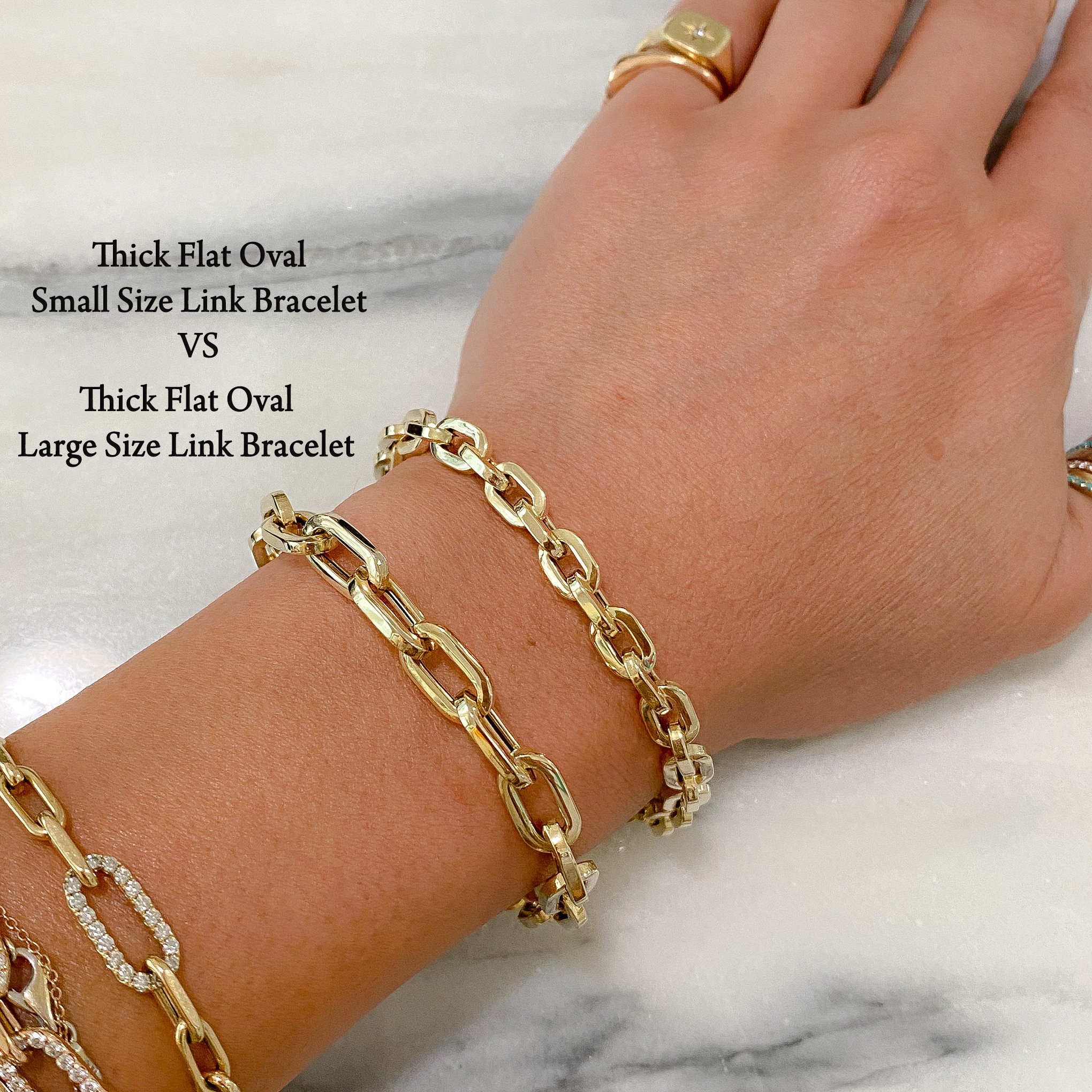 Thick Flat Oval Link 14K Solid Gold Italian Chain Link Bracelet 