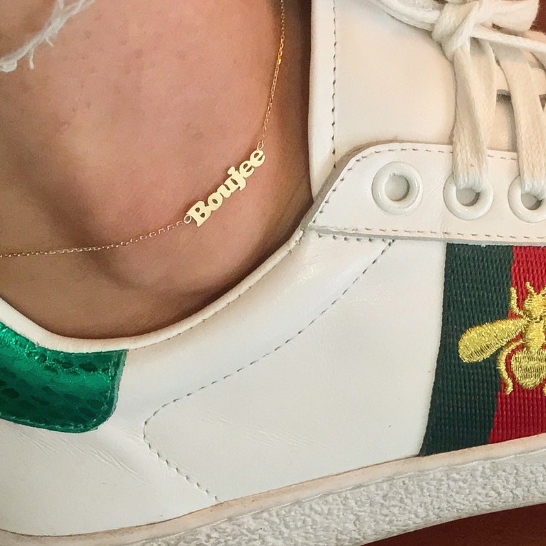 Personalized Nameplate 14K Solid Gold Ankle Bracelet / Anklet Etsy