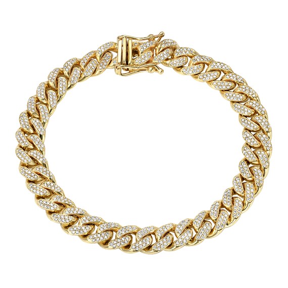 Diamond Cuban Link 14K Solid Gold Italian Chain Link Bracelet real