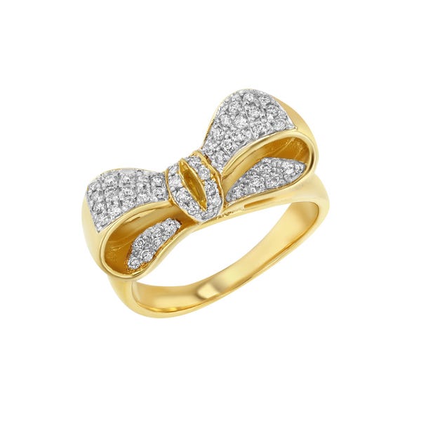 Diamond Bow Band 14K Solid Gold Ring: Pave Natural Real Diamond Bowtie Stackable Statement Stacking Band for Durable Everyday; Heirloom Gift