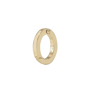May include: A gold-toned hoop earring with a hinged clasp. The earring is marked "14K" on the side.