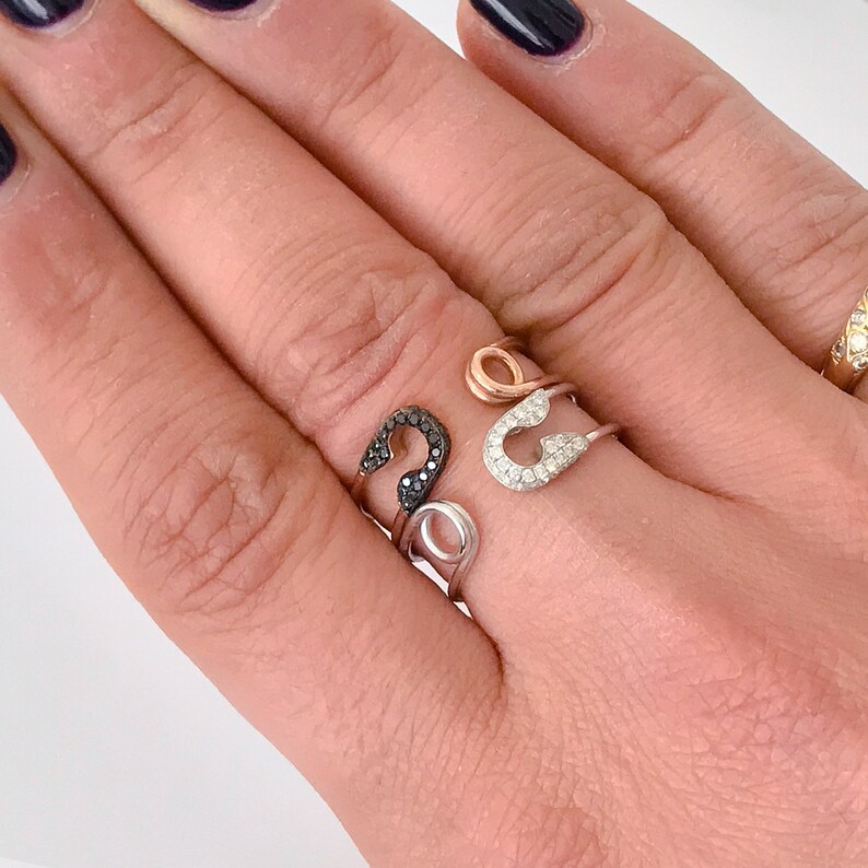 Diamond Safety Pin Ring 14K Solid Gold Open Band unique Etsy