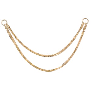 Double Chain 14K Solid Gold Convertible Dangle Earring Jacket (Wheat Chain Front to Back Style Dangling Ear Charm; Yellow, White, Rose Gold)