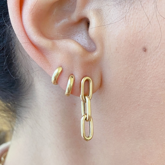 Thick 14K Solid Gold Huggie Hinged Hoop Earring Cuff, 10mm Outer x 6mm Inner Diameter (Cartilage, Helix, & 2nd Hole Piercings)