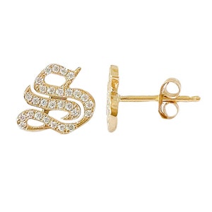 Diamond Old English Initial 14K Solid Gold Stud Earring (Single Alphabet Letter Stud Push Screw or Flat Backing, Yellow, White or Rose Gold)