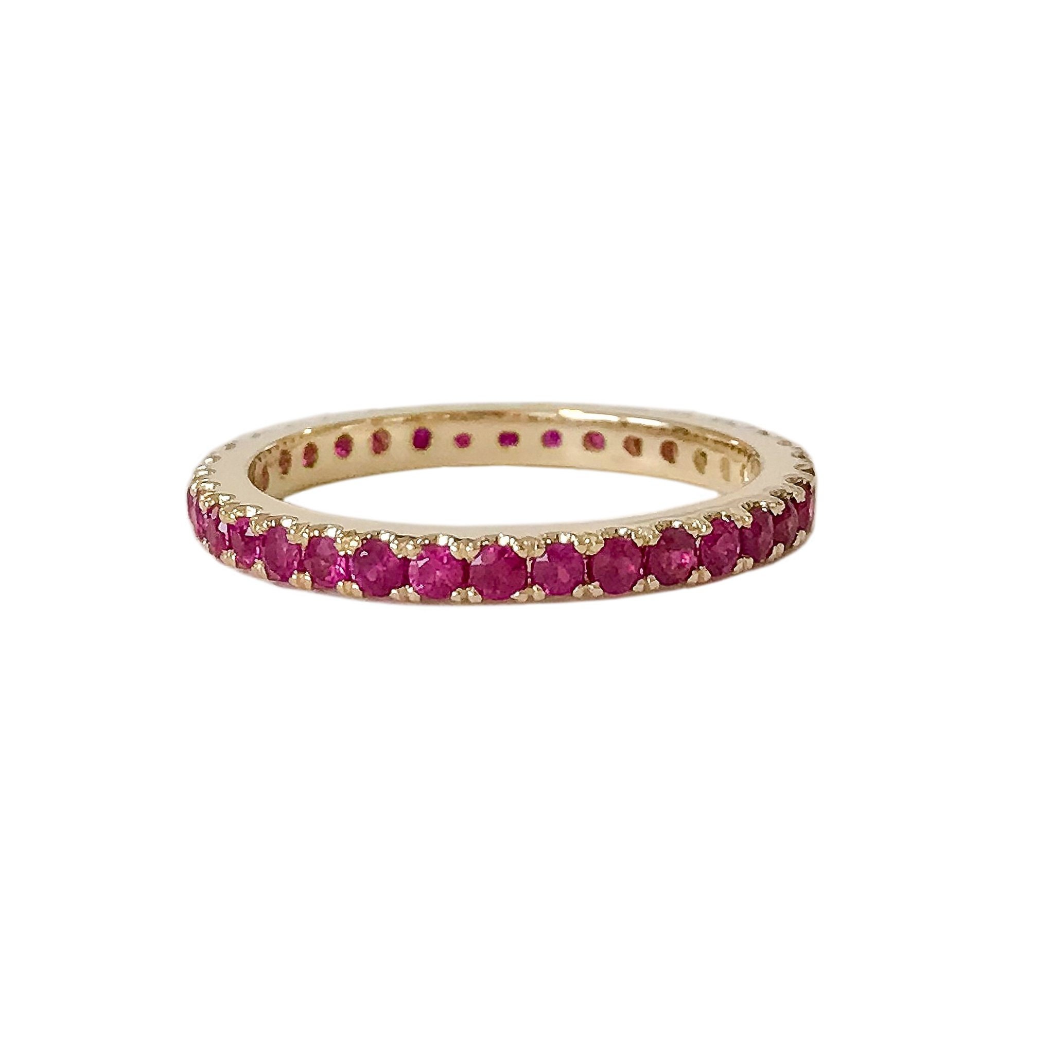 Ruby Gemstone Full Pavé 14K Solid Gold Stack Eternity Band | Etsy