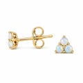 Opal Cluster Stud 14K Solid Gold Earrings (Mini Triangle Trinity Trio Real Opals Triple Cabochon Clovers) {Avail as Single or Pair of Studs}