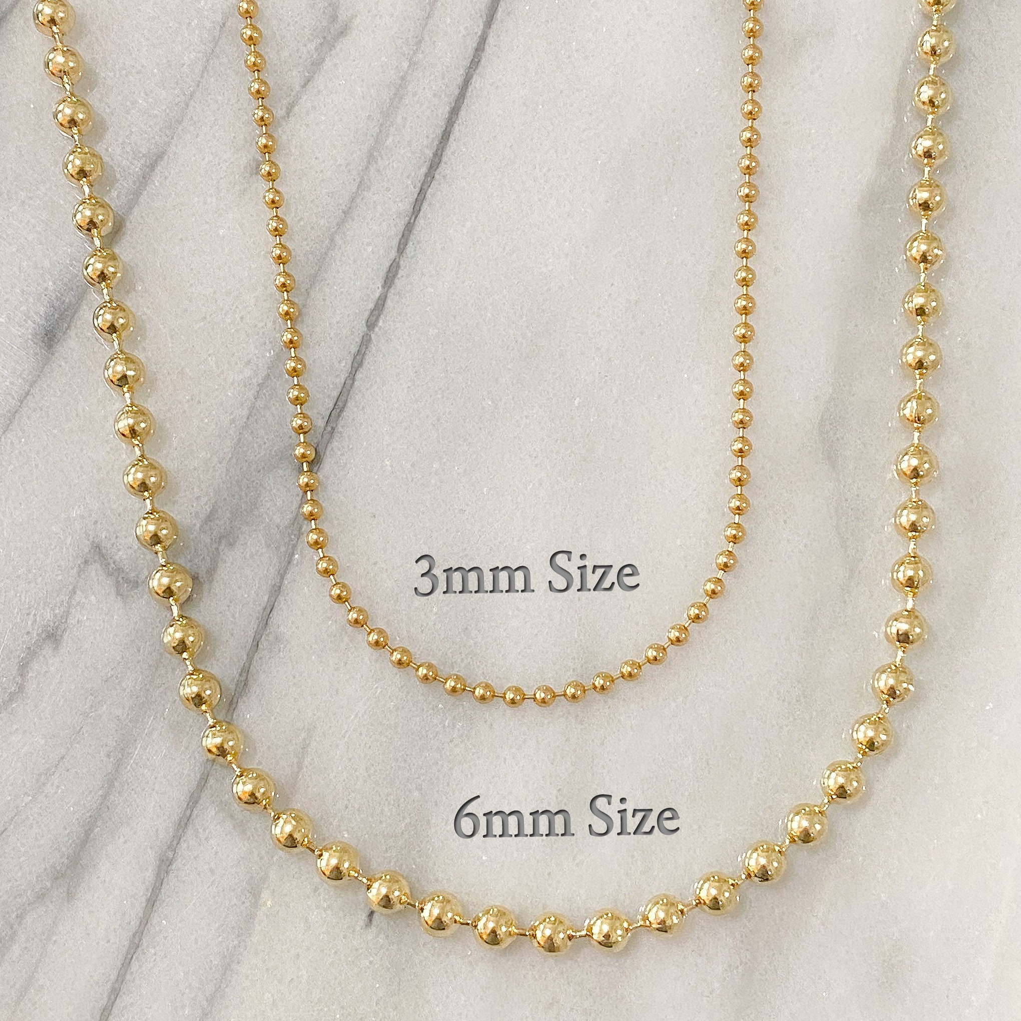 14K Gold Ball Chain Necklace, 3mm Size ~ in Stock! 14K Yellow Gold / 16 Total Chain Length