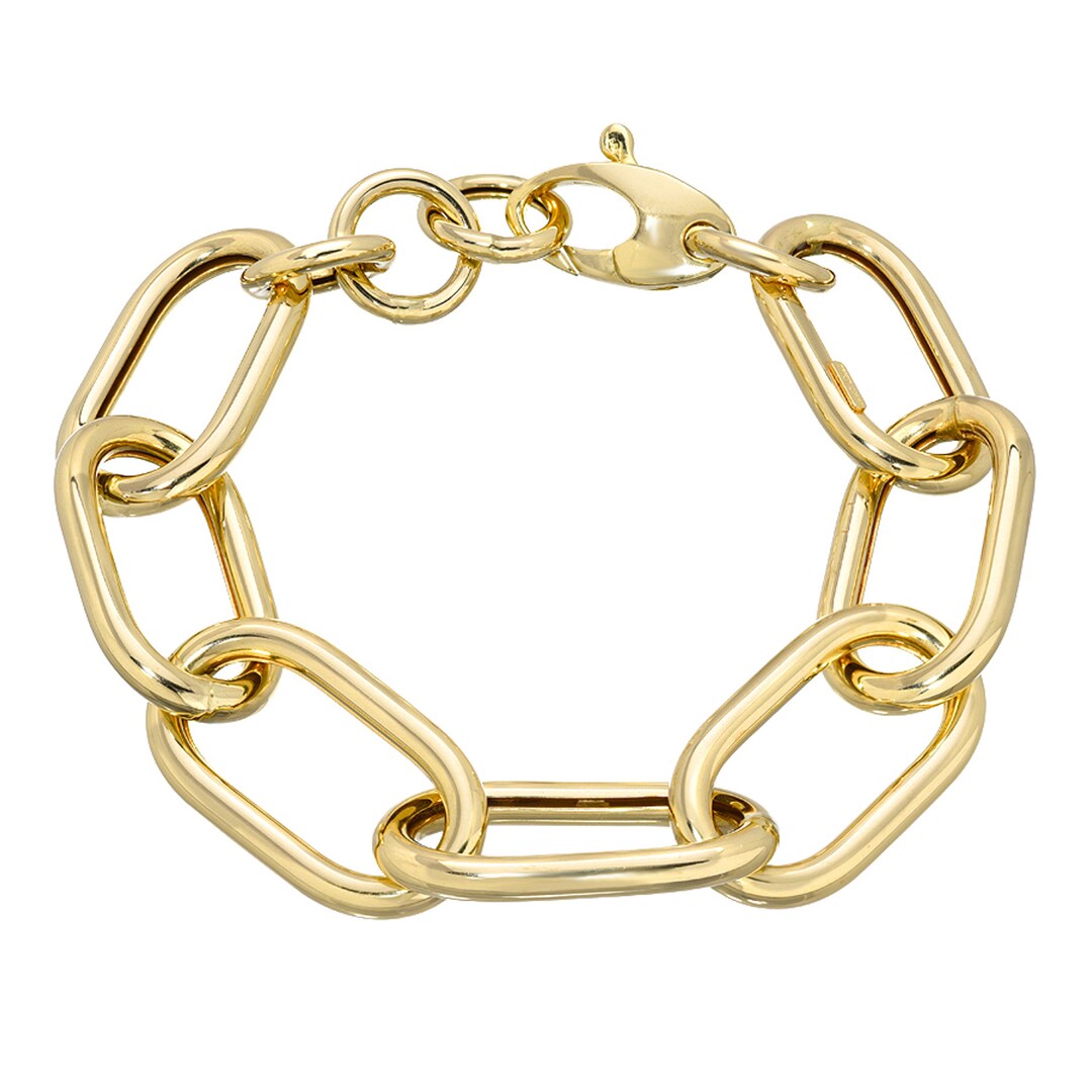 Thick Oval Link 14K Solid Gold Italian Chain Link Bracelet, XXL Sz open ...