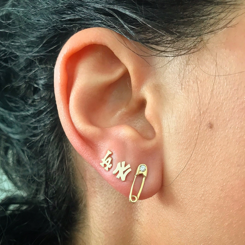 LA 14K Solid Gold Stud Earring los Angeles Logo Studs Etsy