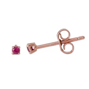 1 mm robijn 14 kt massief gouden 4-punts solitaire oorbel {enkele of paar stekers met druk- of schroefsluiting ~ natuurlijke echte robijnrode edelstenen}