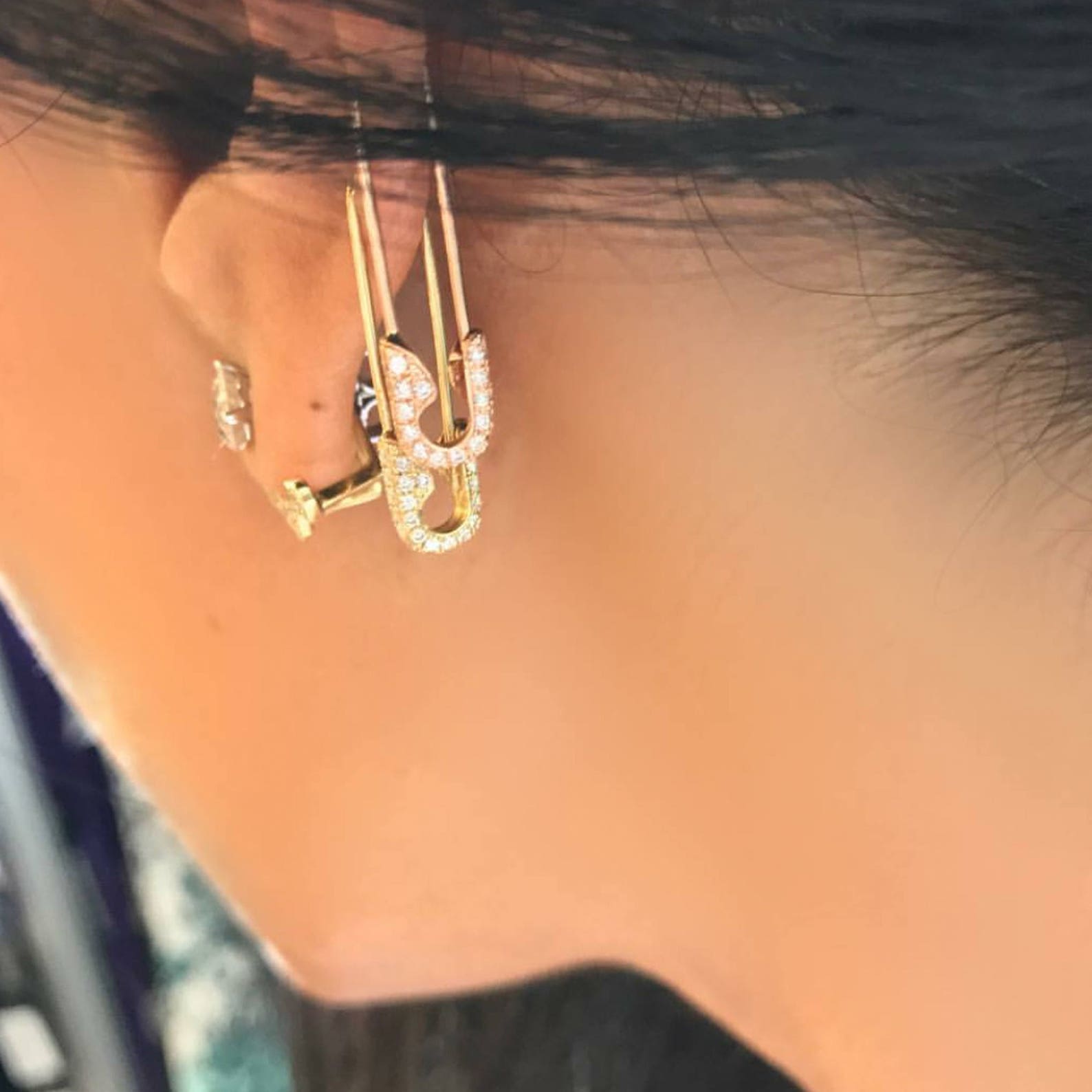 Diamond Safety Pin Earring 14K Solid Gold All Sizes real Etsy