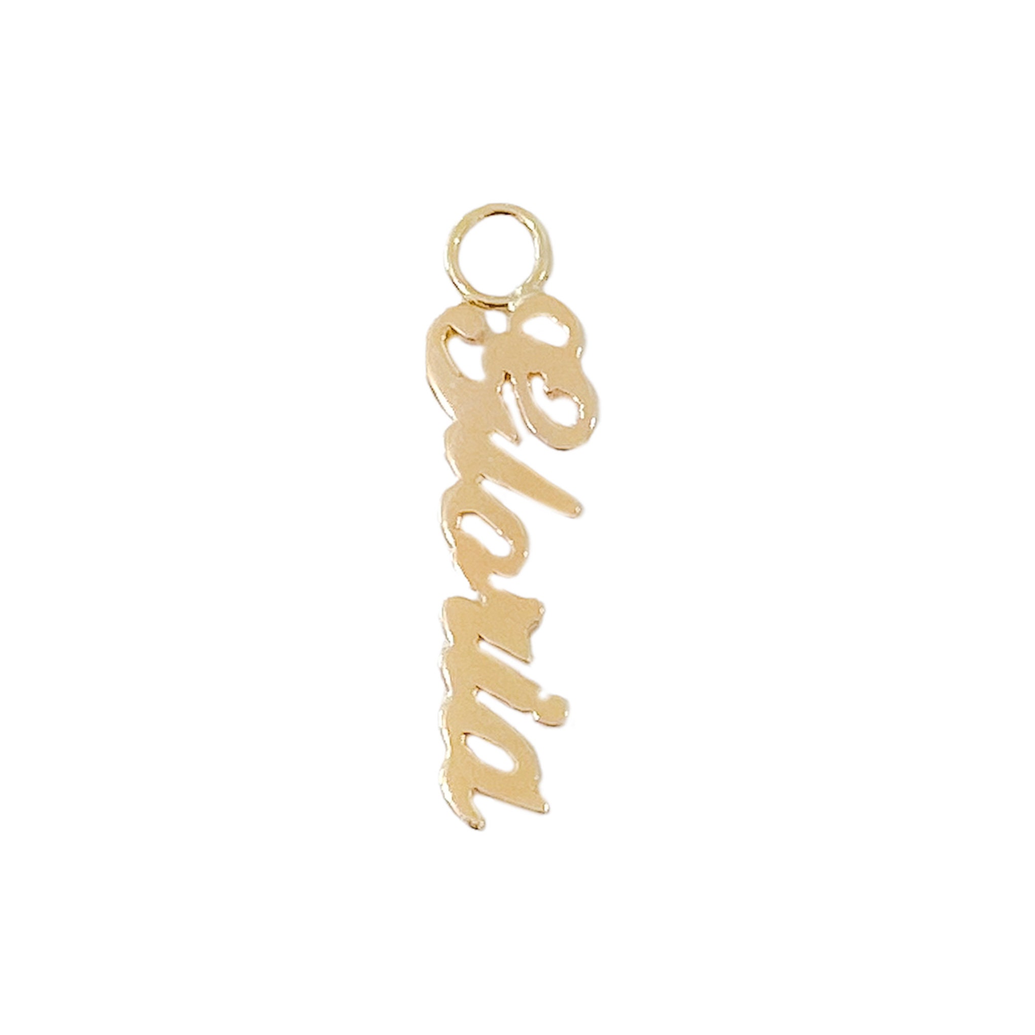 Nameplate 14K Solid Gold Hoop Earring Charm, Script Font