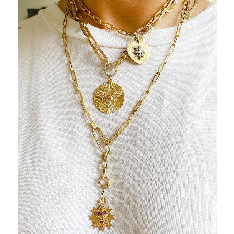 Thick Elongated Flat Oval Link 14K Solid Gold Chain Link Necklace, XL Size (Minimalist Layering Solid Gold Italian Paperclip Style Chain) image 6