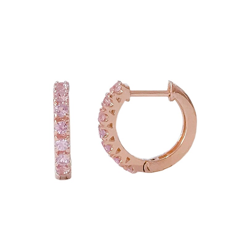 Pink Sapphire Pavé 14K Solid Gold Thick Huggie Hoop Earrings - Etsy