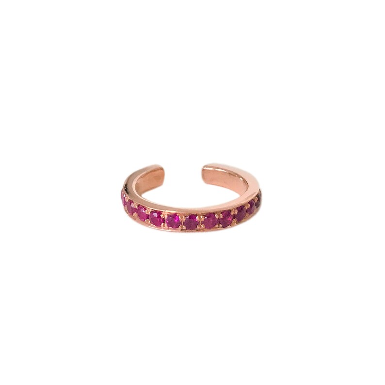 Ruby 14K Solid Gold Hoop Ear Cuff full Pavé Real Rubies Etsy