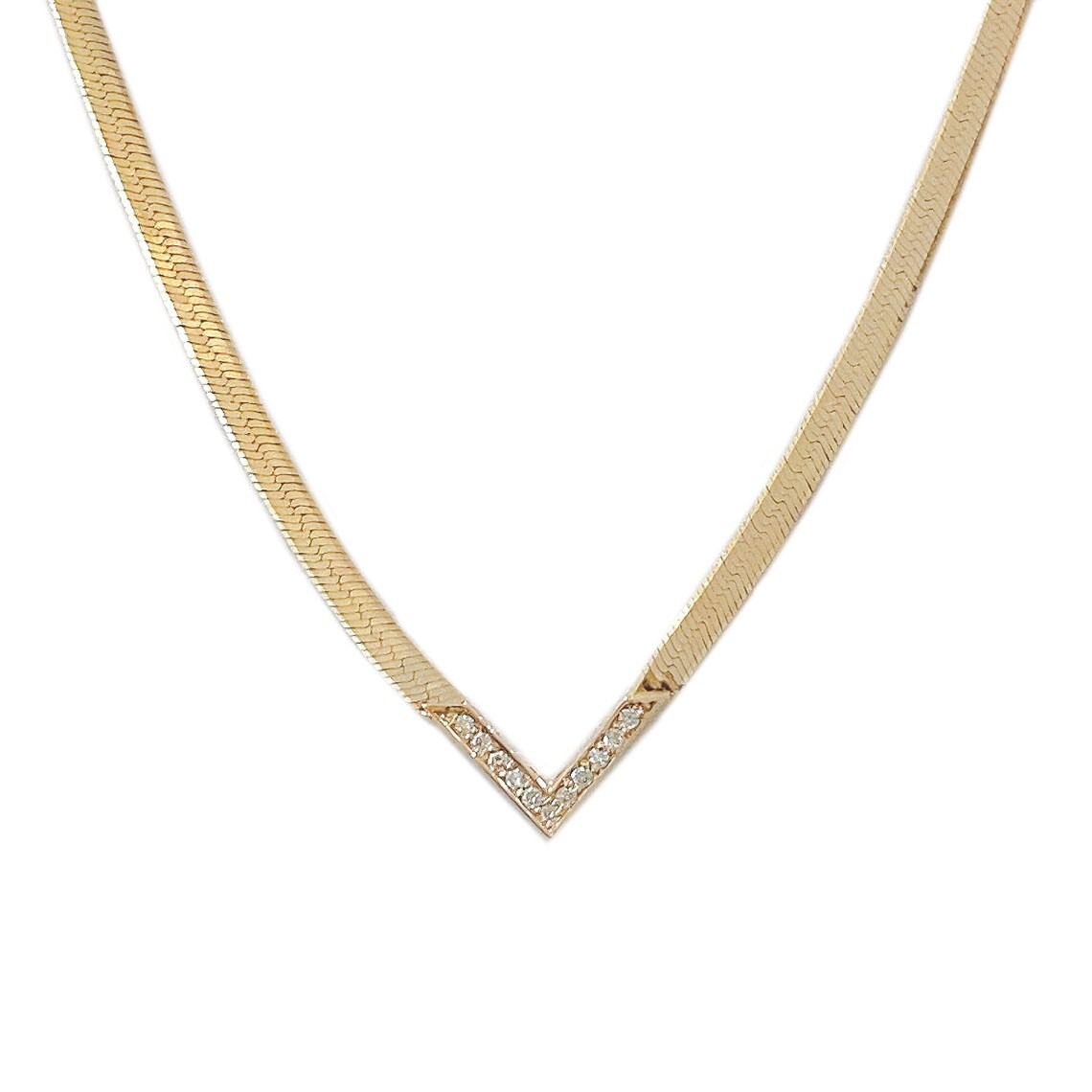 Diamond Chevron Herringbone 14K Solid Gold Chain Necklace Etsy