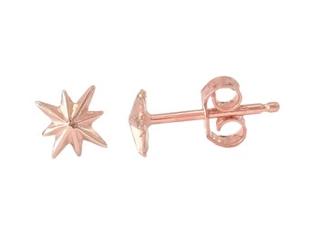14K Solid Gold Starburst Stud Earrings: Polaris North Star