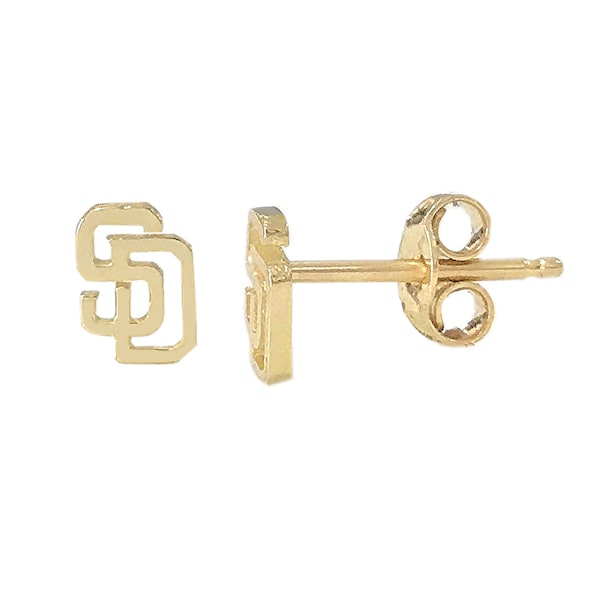 SD 14K Solid Gold Stud Earring (San Diego Logo Studs) (Single or Pair of Earrings Push or Screw Backing, Yellow, White or Rose Gold)