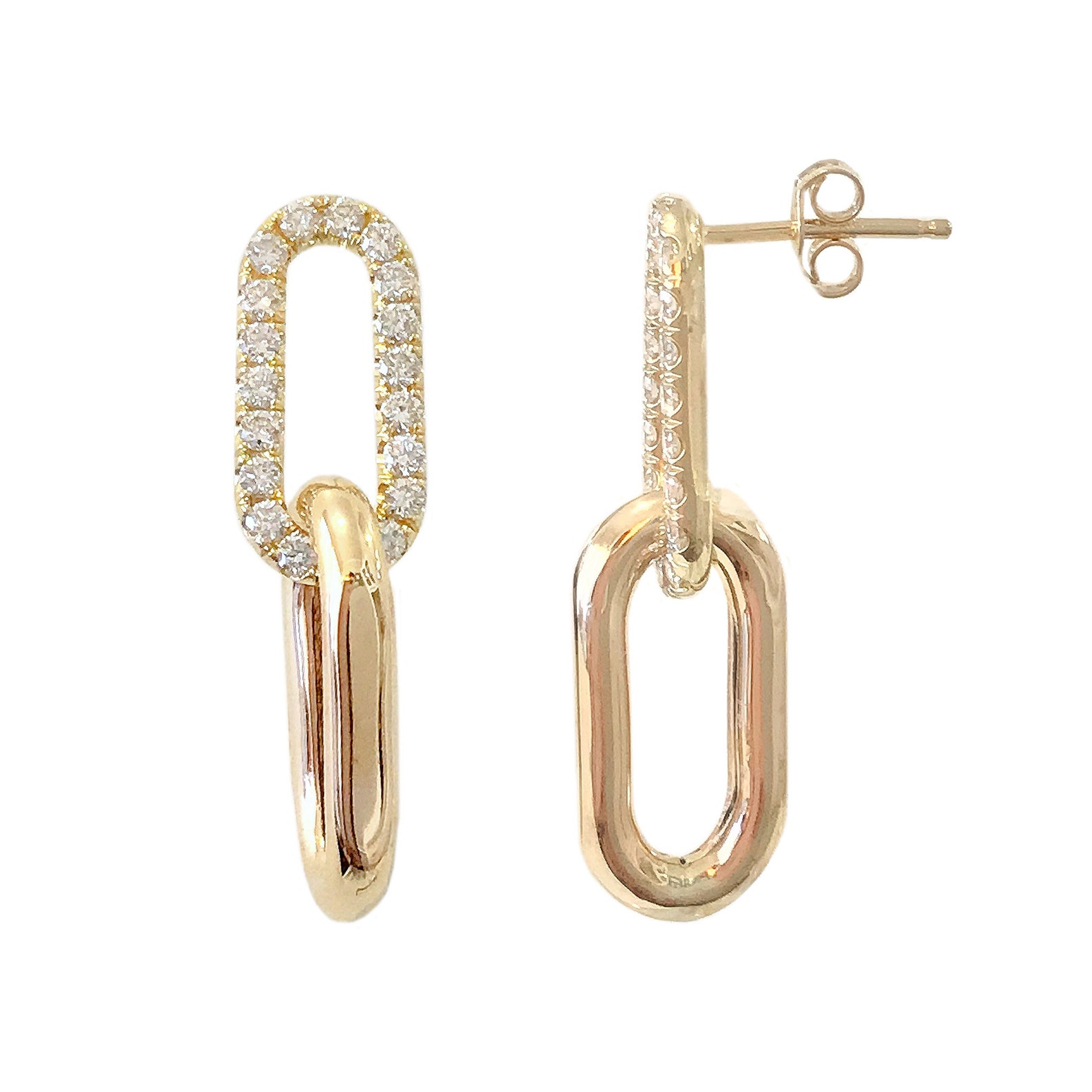 Diamond 14K Solid Gold Long Link Earrings Dangle Oval Link Etsy