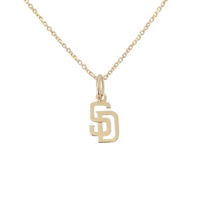 SD Logo 14K Solid Gold Charm Necklace (Dainty Detailed San Diego Cutout Pendant Charm){Also Available As Charm Alone} Unique Gift Ideas