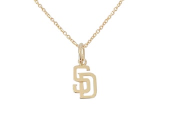 SD Logo 14K Solid Gold Charm Necklace (Dainty Detailed San Diego Cutout Pendant Charm){Also Available as Charm Alone} Unique Gift Ideas