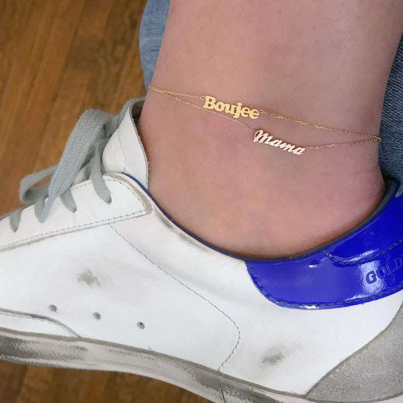 Personalized Nameplate 14K Solid Gold Ankle Bracelet / Anklet Etsy