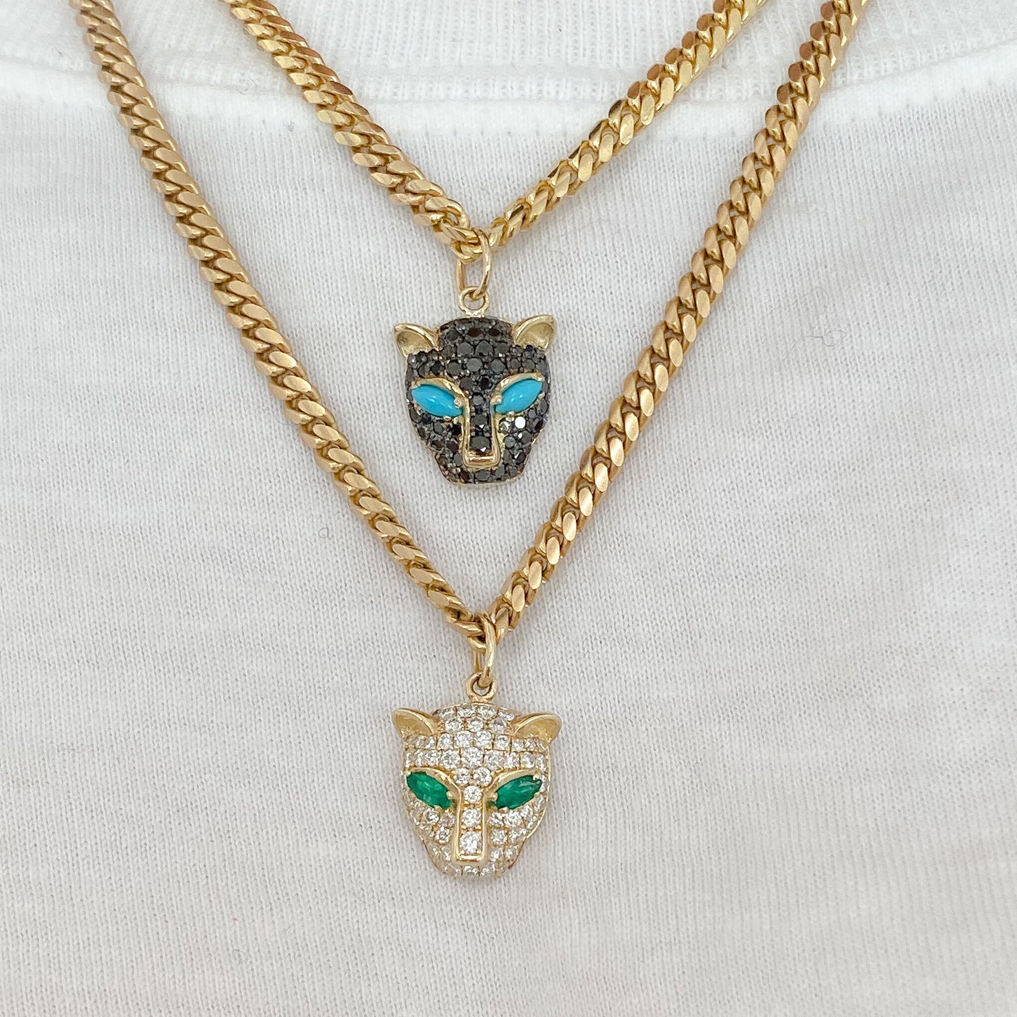 Diamond Panther 14K Solid Gold Charm Pendant (real Emerald