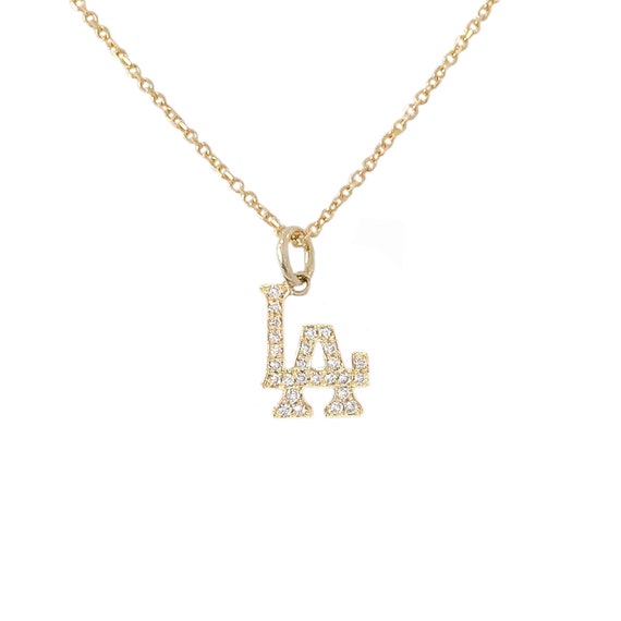 LA Dodgers Logo 14K Solid Gold Diamond Charm Necklace dainty 