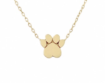 Paw Print 14K Solid Gold Necklace (Engravable Personalized Pet Paw Print Charm Pendant Necklace Avail as Charm w/o Chain) Pet Lovers Gifts!