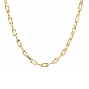 Thick Oval Link 14K Solid Gold Italian Chain Link Necklace, Small Link (Modern Layering Chain Necklace Great for Charms & Everyday Wear)