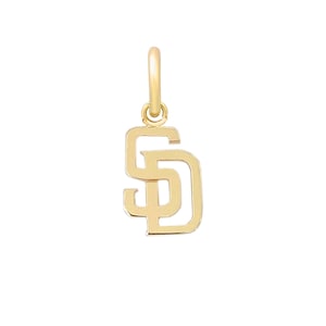 SD Logo 14K Solid Gold Charm Necklace (Dainty Detailed San Diego Cutout Pendant Charm) Unique Gift Ideas in 14K Yellow, White or Rose Gold