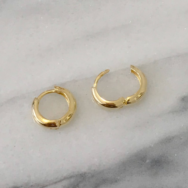 Thick 14K Solid Gold Huggie Hinged Hoop Earring 14mm Outer X - Etsy