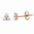 Tri Opal & Diamond Cluster 14K Solid Gold Stud Earrings; Trinity Triangle Real Opal Diamond Stud; Single or Pair in Yellow, White, Rose Gold