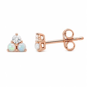 Pendientes de oro macizo de 14 quilates con racimo de ópalo y diamantes; pendientes triangulares de ópalo auténtico y diamantes; disponibles individualmente o en pareja en oro amarillo, blanco o rosa.