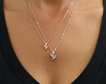 14K Solid Gold Cactus Necklace XS Size 