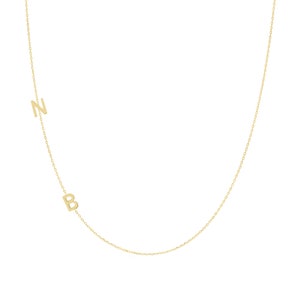 Double Initial 14K Solid Gold Necklace (Personalized Unique Real Gold Detailed Asymmetrical Custom Necklace ~ Push Present Gift Ideas)