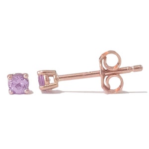 Purple Sapphire 14K Solid Gold Stud Solitaire 2mm 4 Prong Earring (Real Natural Sapphires, Single or Pair of Studs w/Push or Screw Backings)
