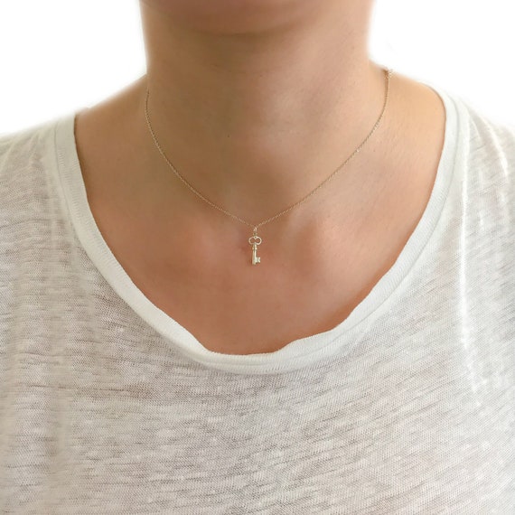 キーペンダント 14K ソリッドゴールドネックレス、XSサイズ：イエロー 