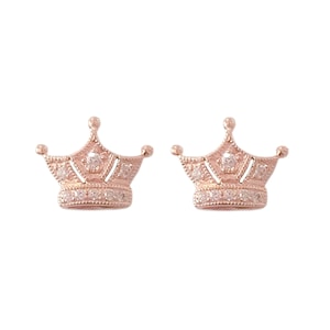 Diamond Crown 14K Solid Gold Stud Earrings (Real Natural Diamond Pavé Tiara Studs ~ as Single or Pair of Studs with Push or Screw Backs)