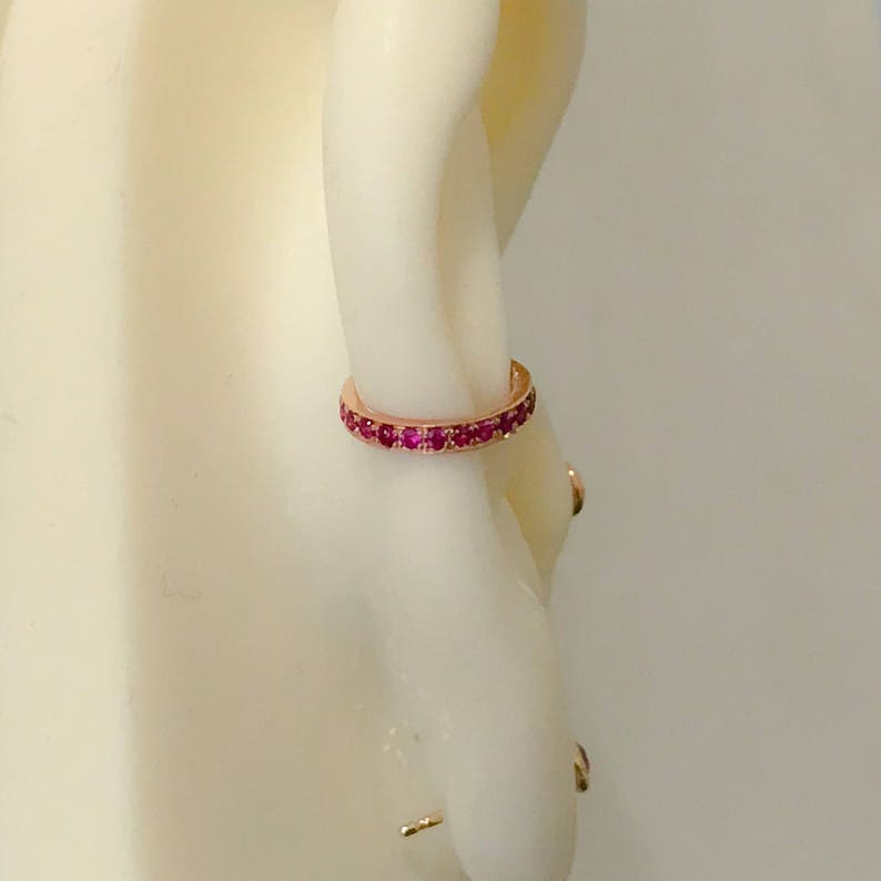 Ruby 14K Solid Gold Hoop Ear Cuff full Pavé Real Rubies Etsy