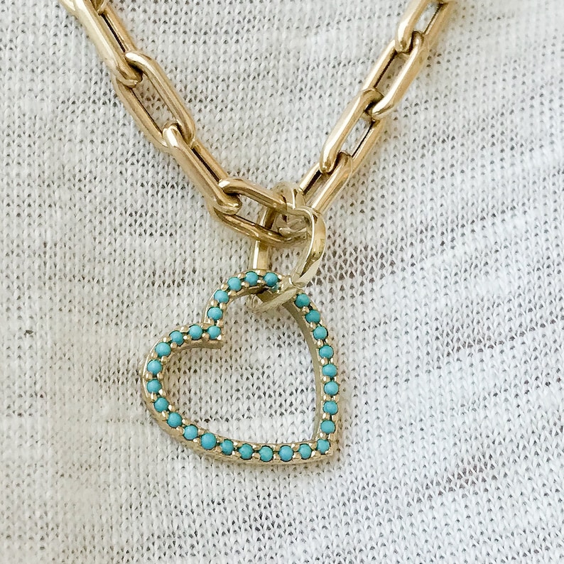 Heart Charm Enhancer 14K Solid Gold Lock Pendant real 14K Etsy