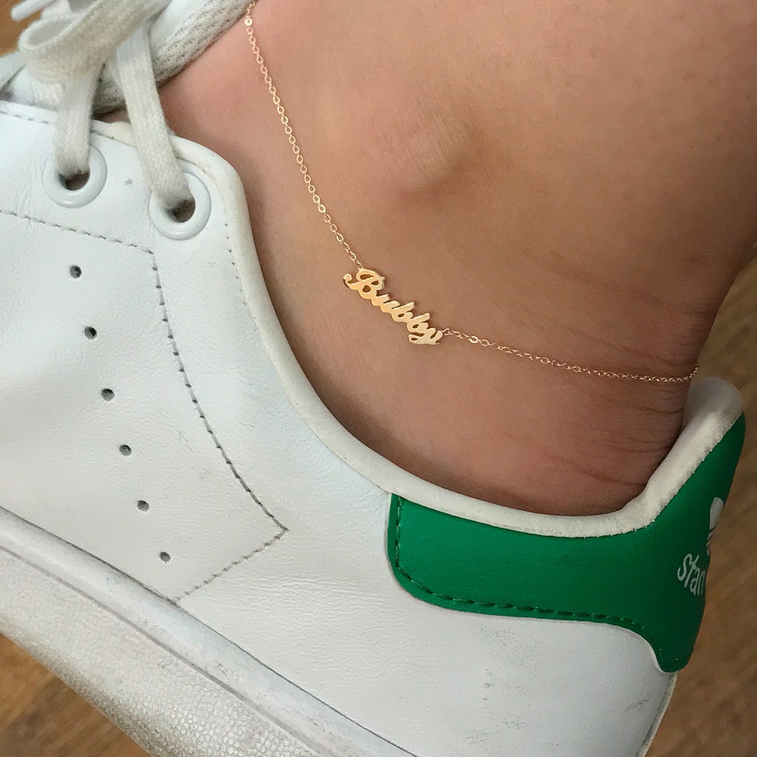 Personalized Single Name 14K Solid Gold Ankle Bracelet / Anklet ...