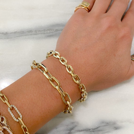 Pulsera Ovalada De Acero Inoxidable Con Cadena De Eslabones Dorados Clásicos Y Simples, Con Cierre De Clip