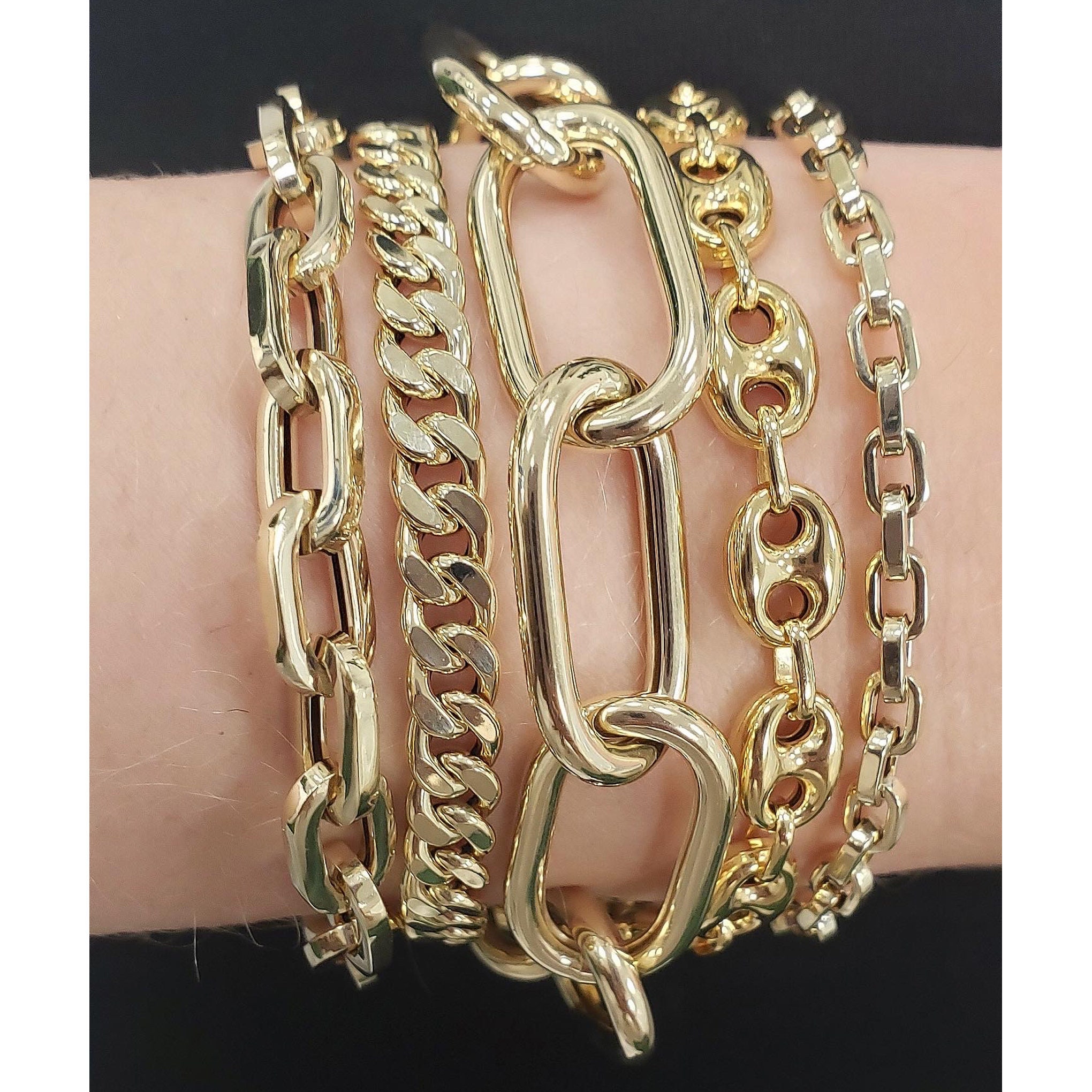 Thick Flat Oval Rolo Link 14K Solid Gold Italian Chain Link 