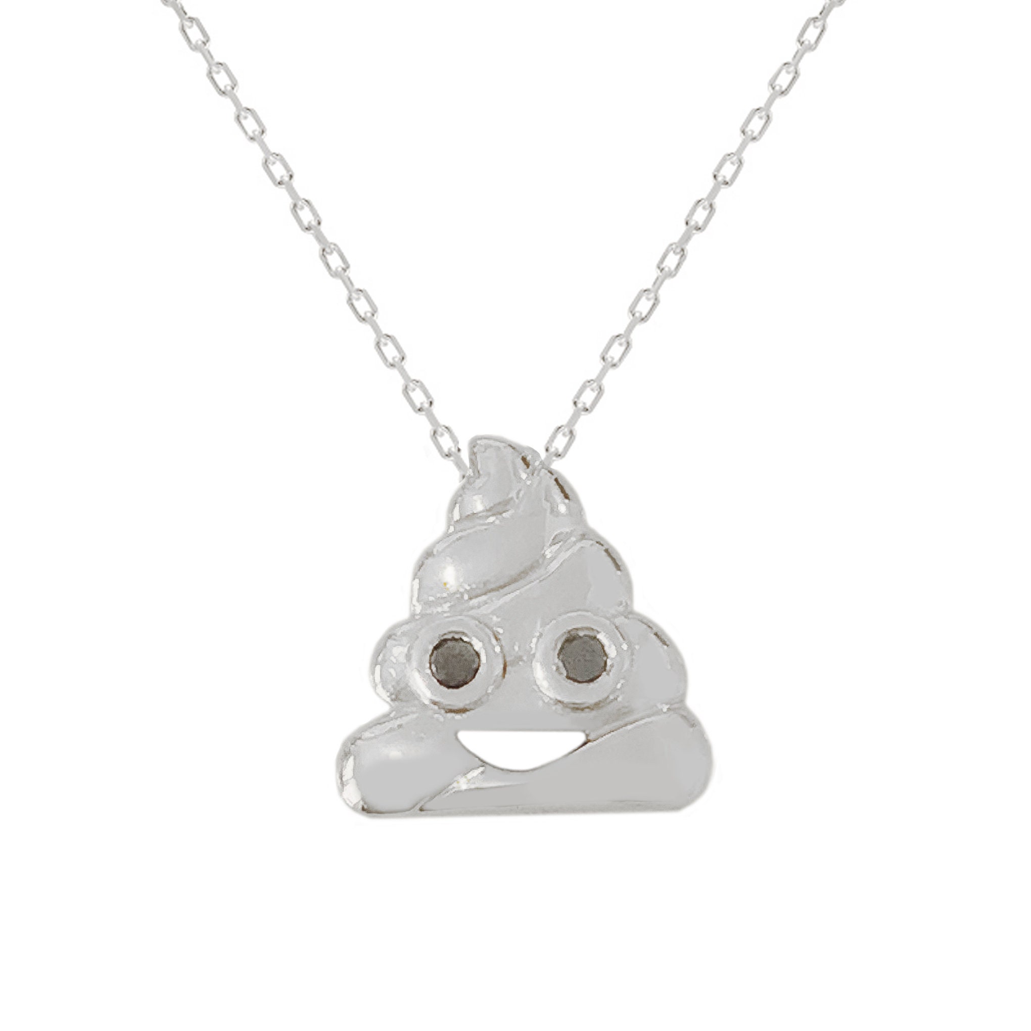 Poop Diamond Poop Emoji 14K Solid Gold Necklace: Natural Real Black Diamond Eyes ...