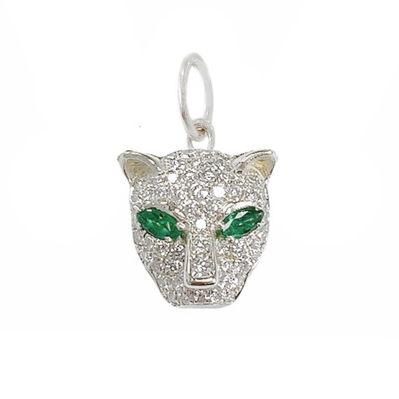 Diamond Panther 14K Solid Gold Charm Pendant real Emerald Marquise